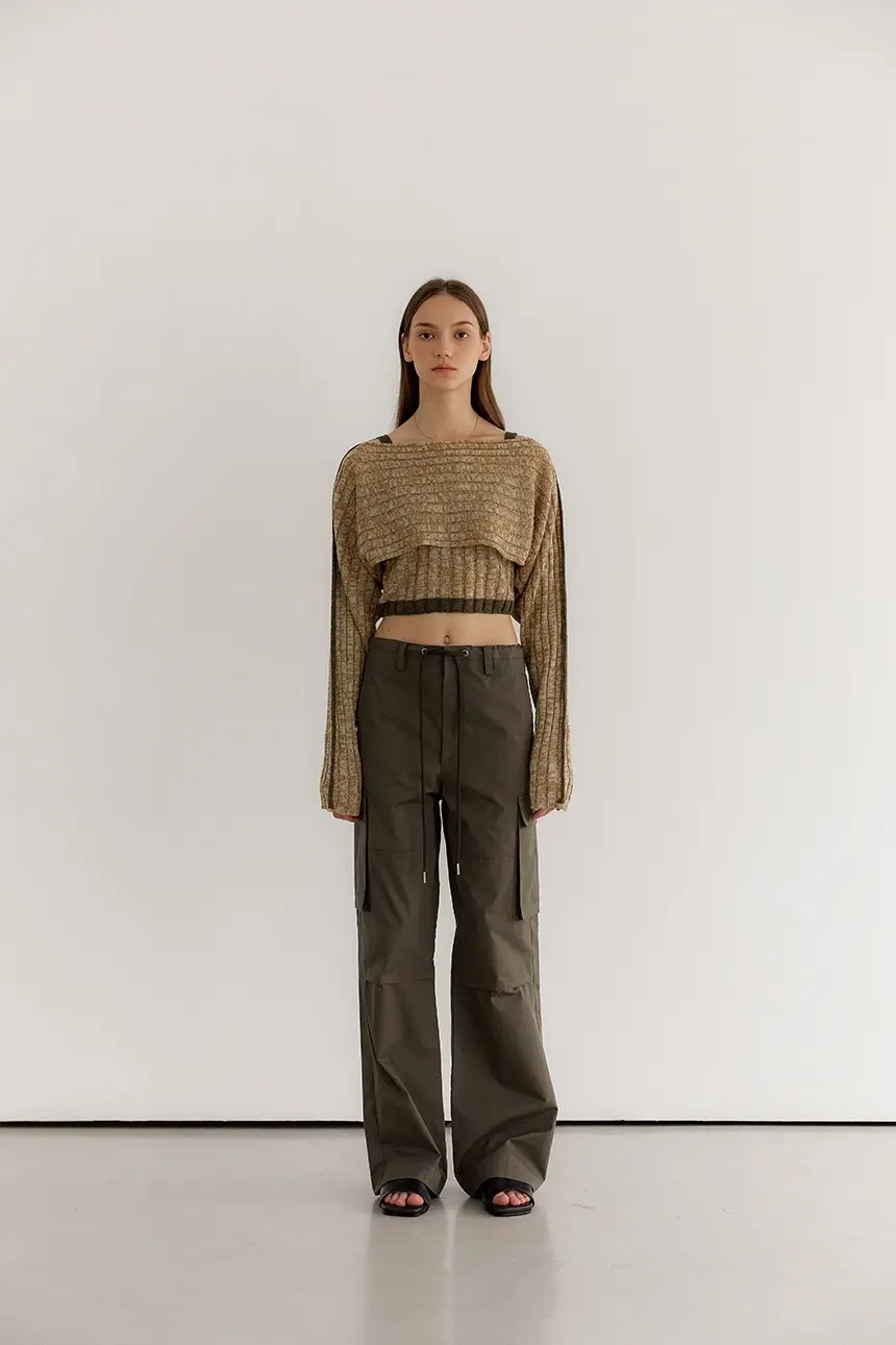 Lining Sleeveless Bolero Set (Khaki)