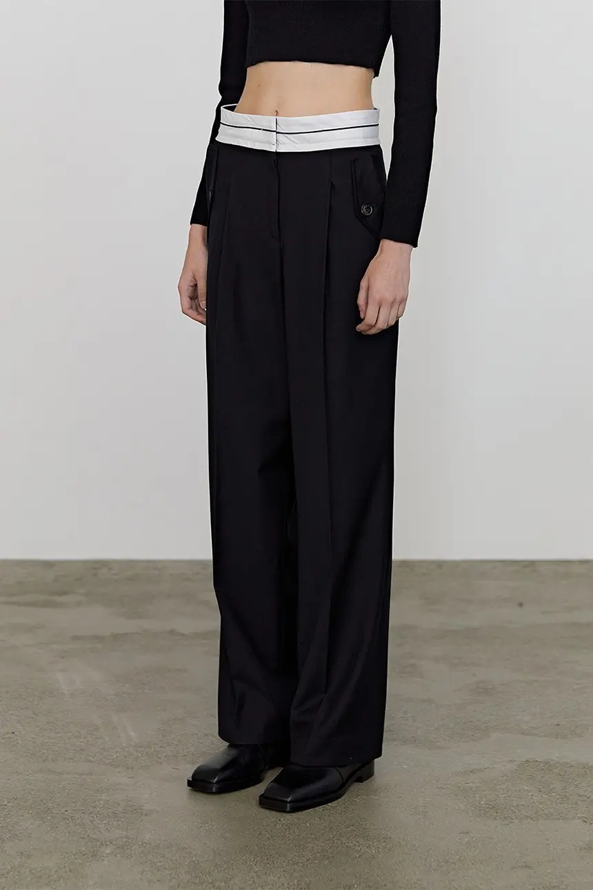 Lining Button Wide Pants (Black)