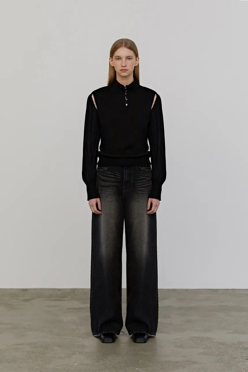 Button Sleeveless Bolero Set (Black)