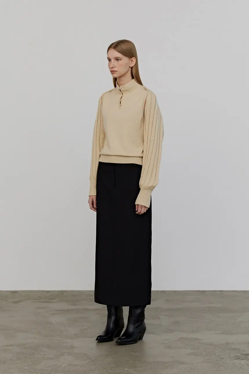 Button Sleeveless Bolero Set (Natural)
