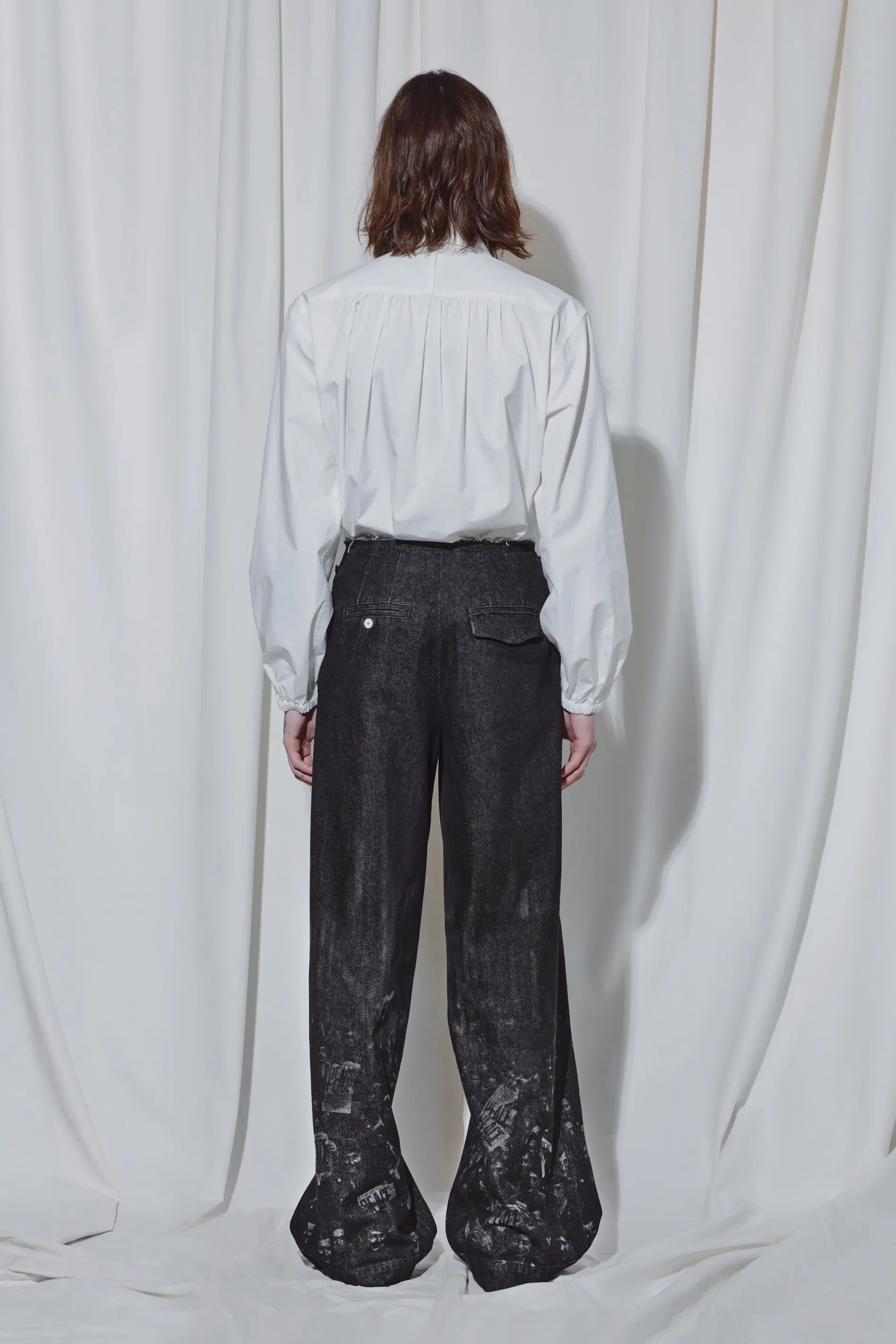 Black Laserwashed Raw Cut Sailor Pants