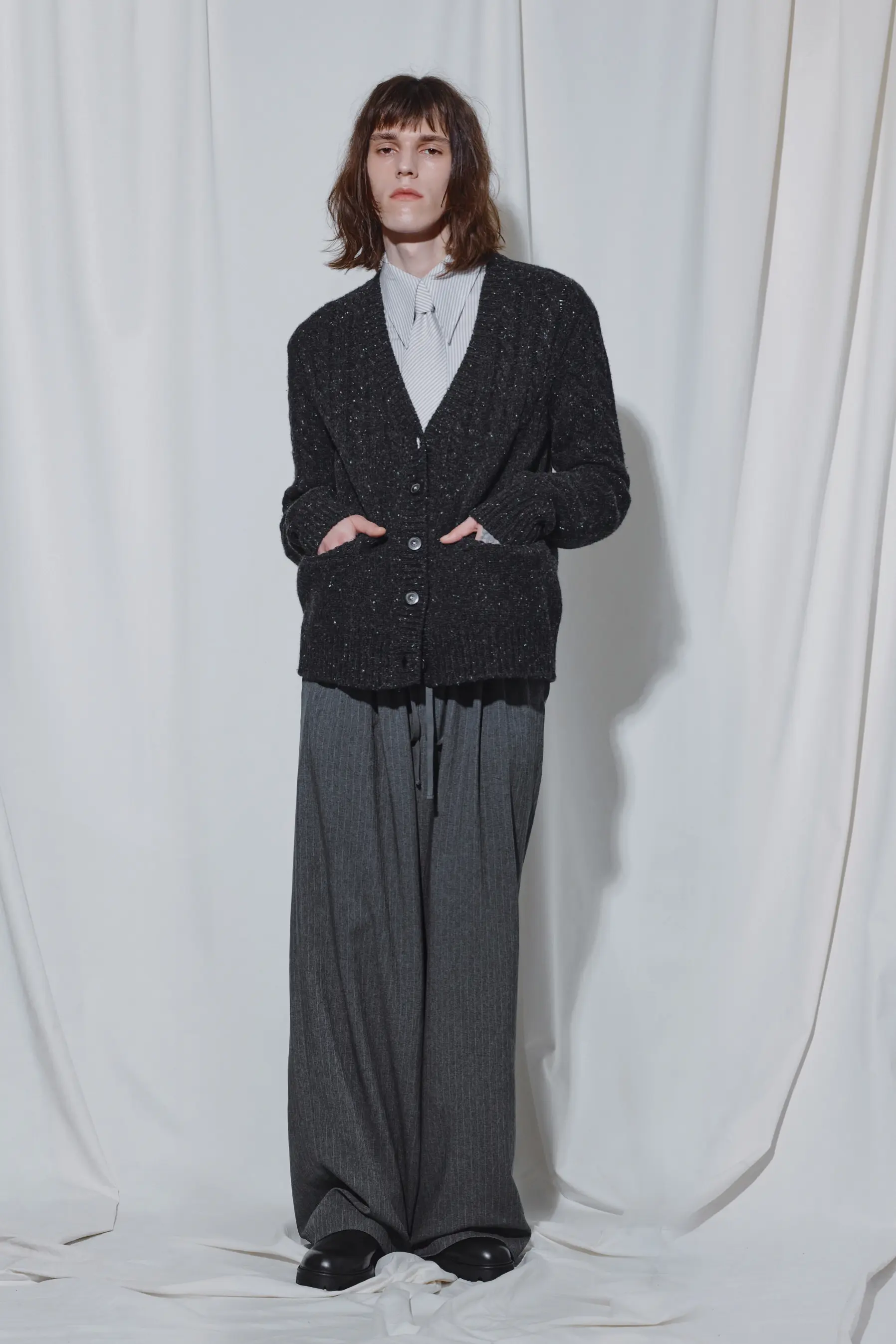Black Gradient Twisted Knit Cardigan