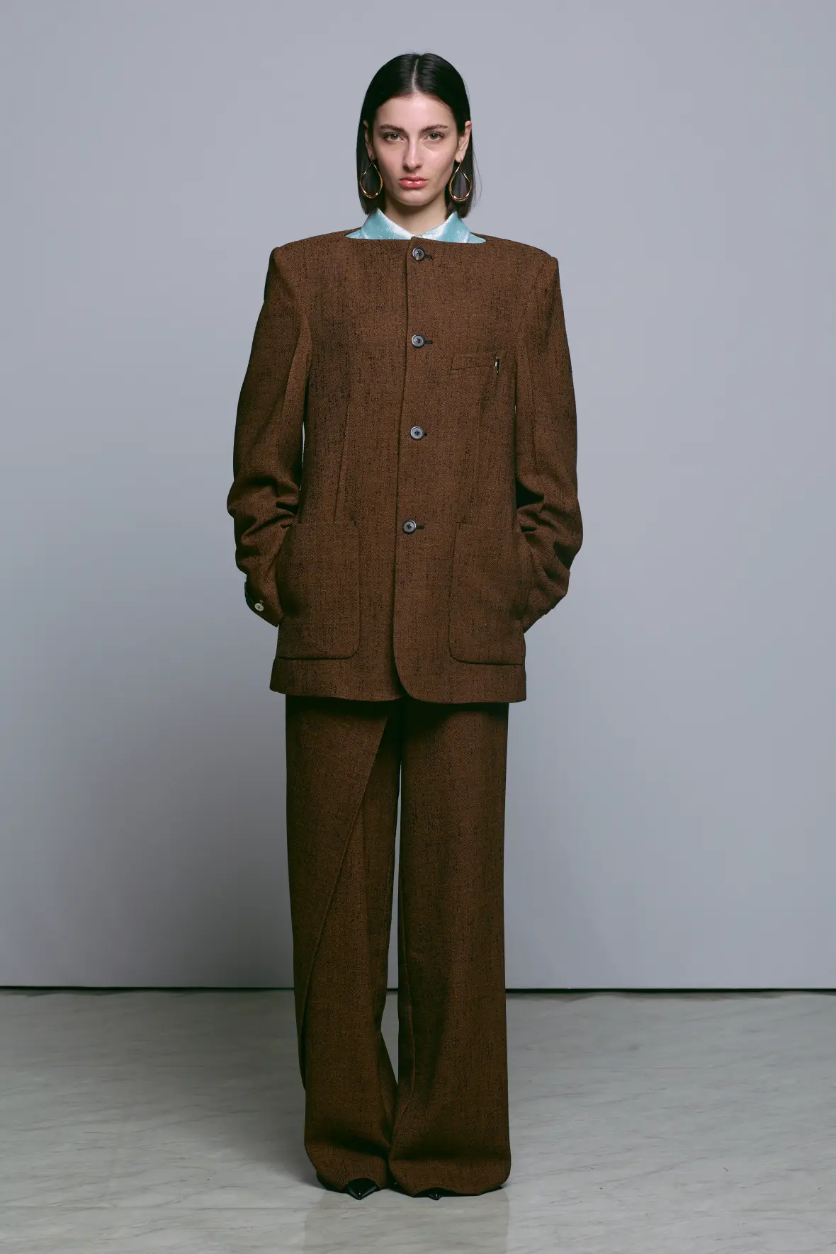 Brown Tweed Asymmetric Wrap Pants