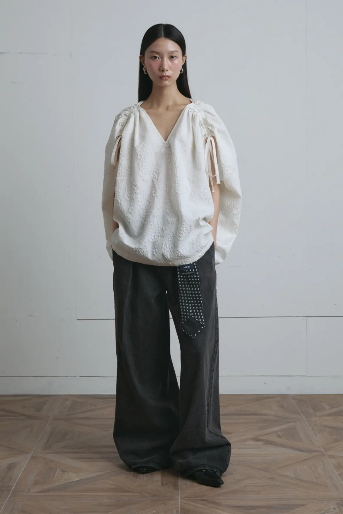 Oversized Embossed Drawstring Kimono Top