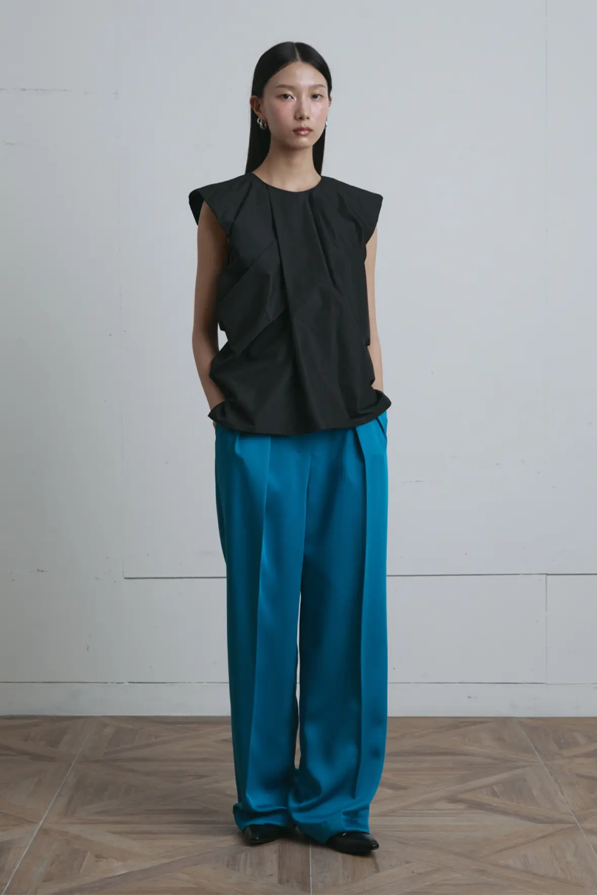 Draped Multi Tuck Sleeveless Top