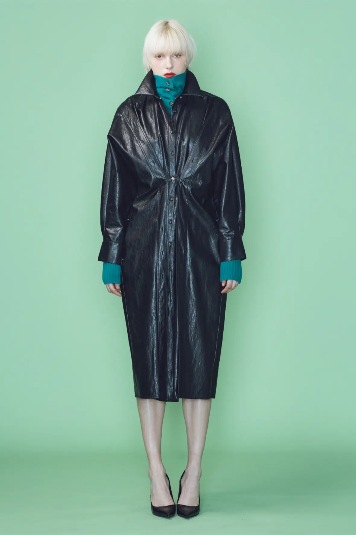 Multi Placket Button Fastened Faux Leather Dress