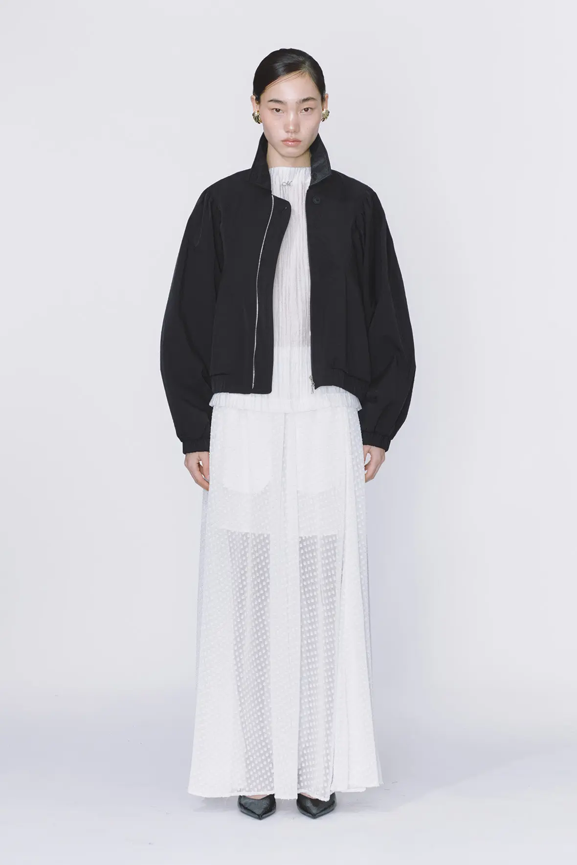 Shirred Square Armhole Insert Pocket Zip Up Jumper