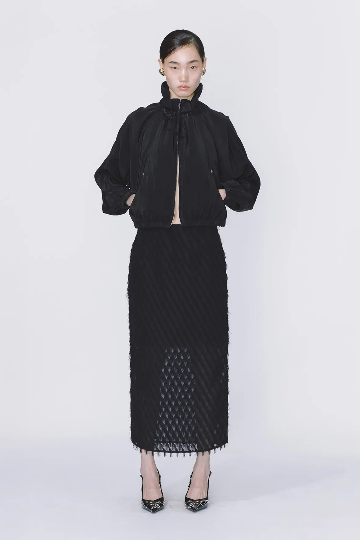 Drawstring Neck Dolman Sleeve Insert Pocket Jacket