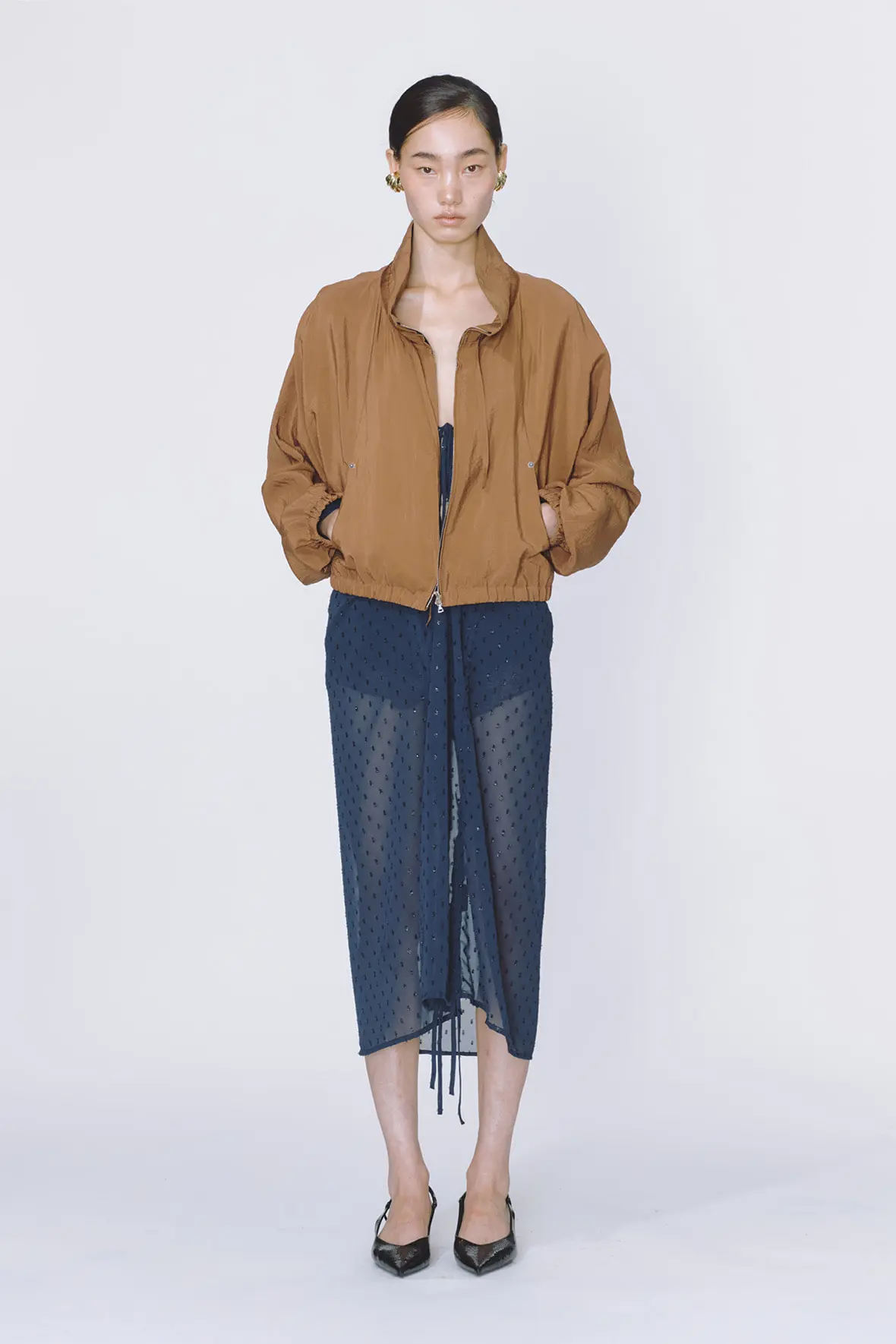 Drawstring Neck Dolman Sleeve Insert Pocket Jacket