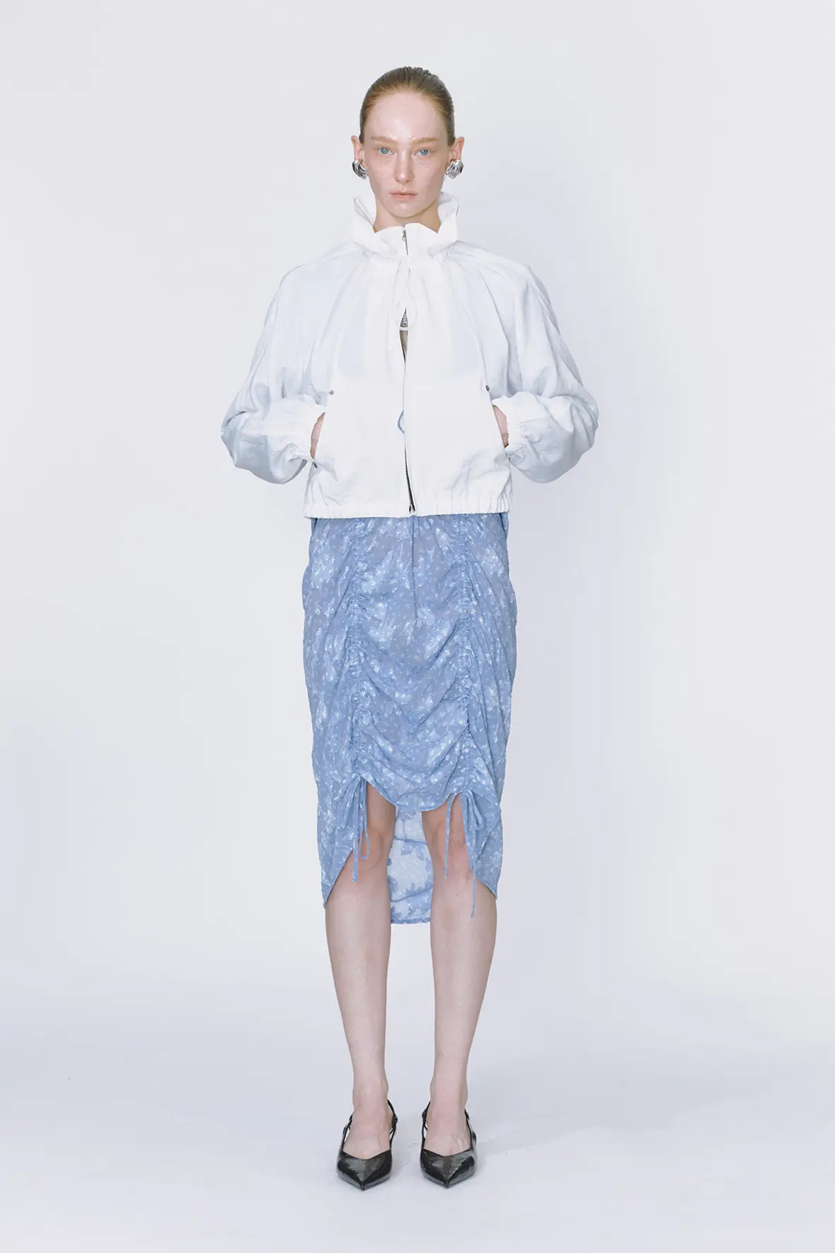 Drawstring Neck Dolman Sleeve Insert Pocket Jacket