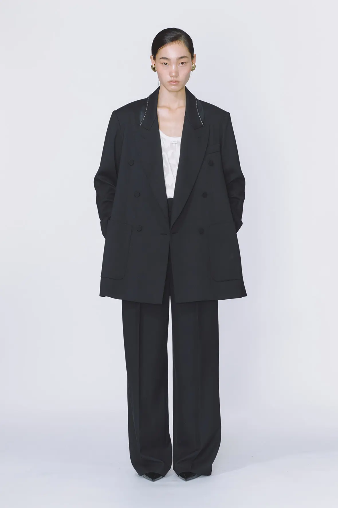 Möbius Peak Lapel Side Slit Double Breasted Blazer
