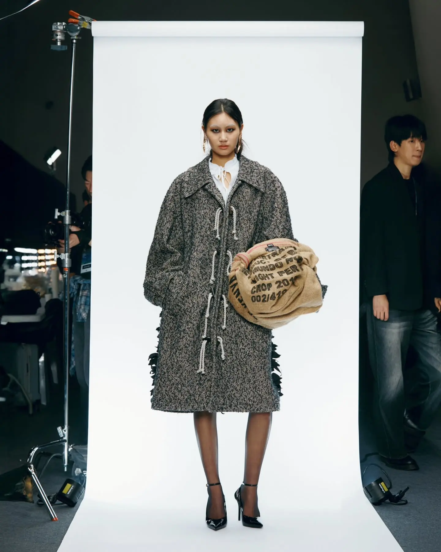 Oversized Flower Embellished Toggle Mac Coat