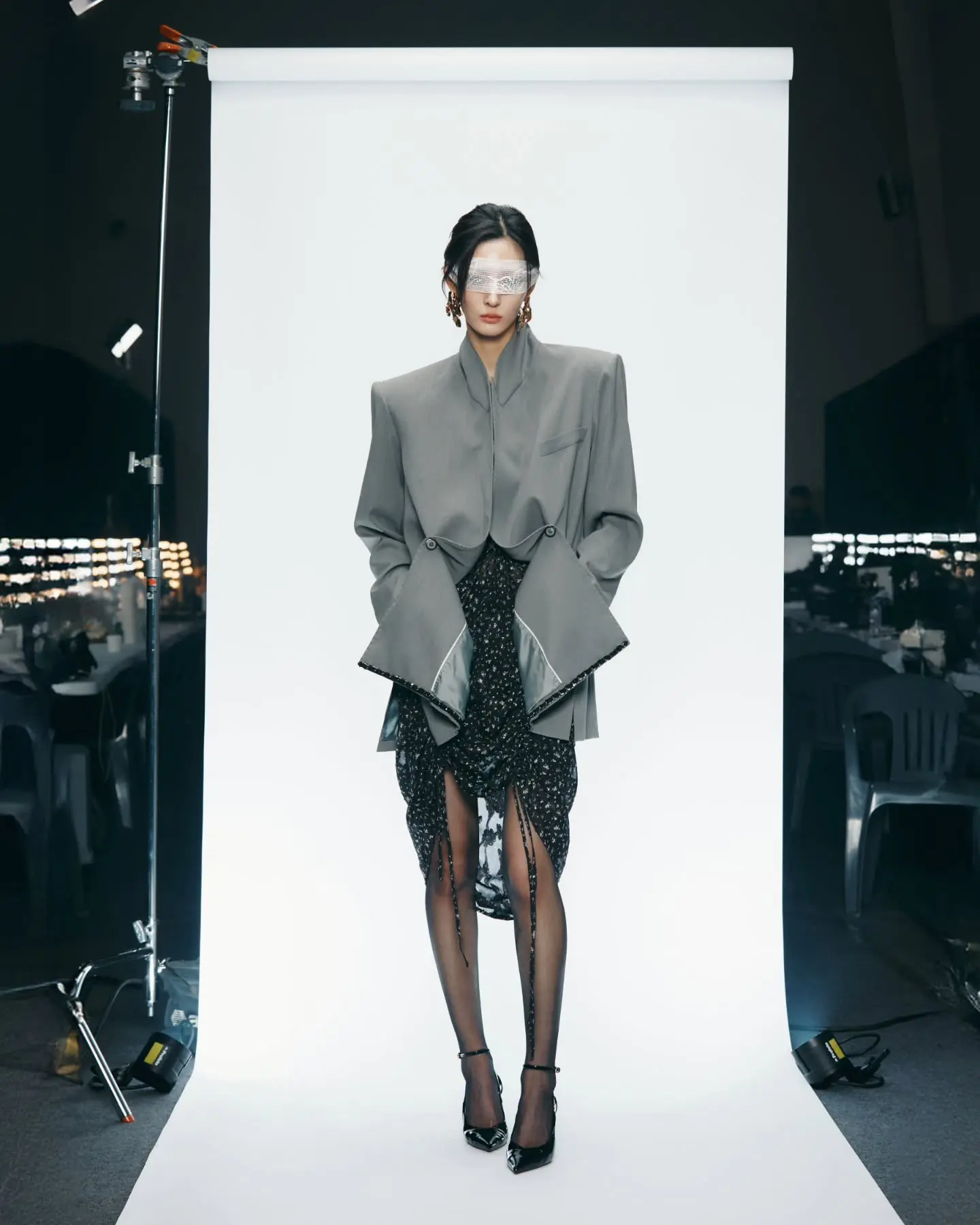 Draped Möbius Collar Double Breasted Blazer