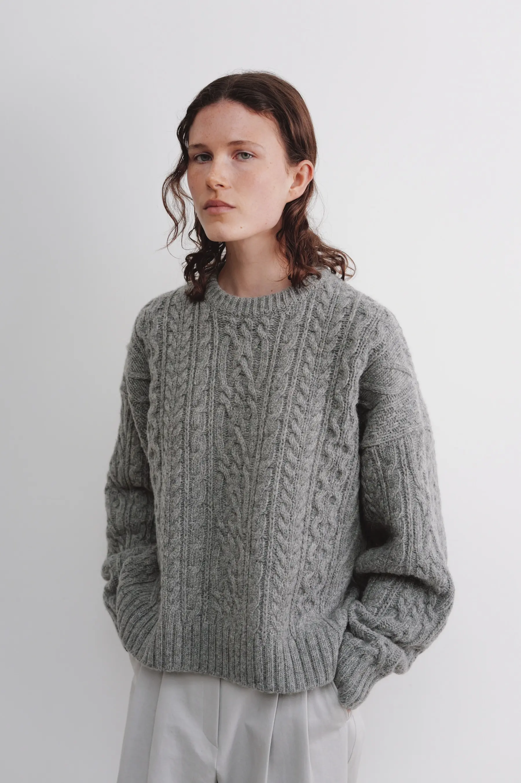 Shetland Wool Cable Knit (Melange Grey)