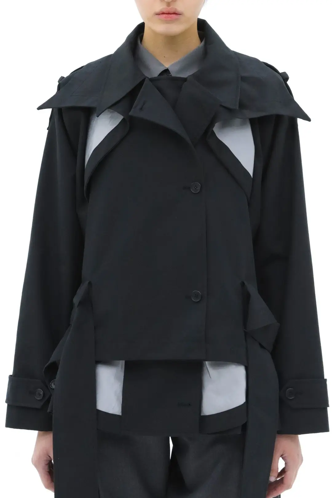 Draping fold trench coat (Black)