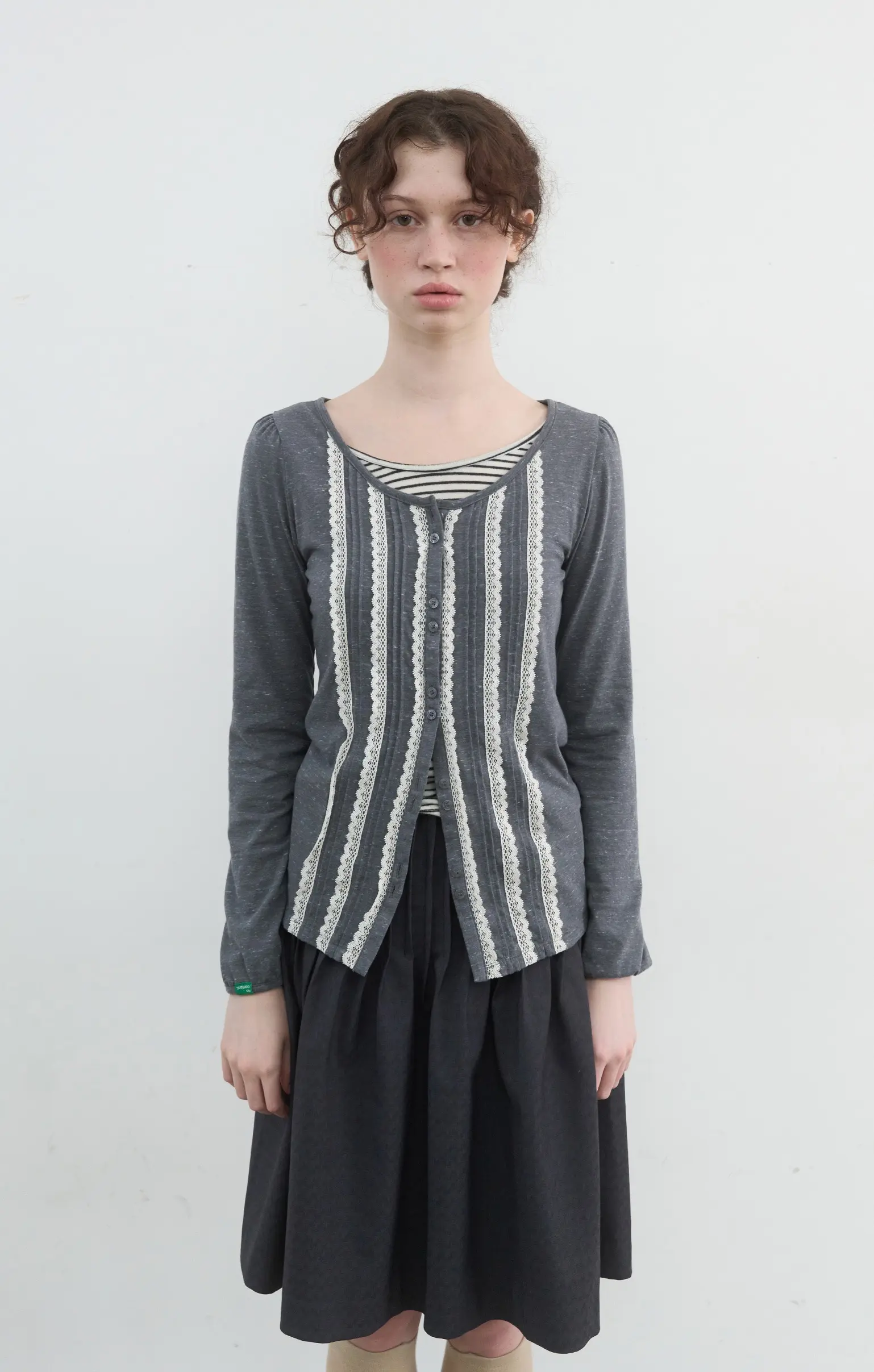 Pintuck Lace Cardigan (Melange Charcoal)