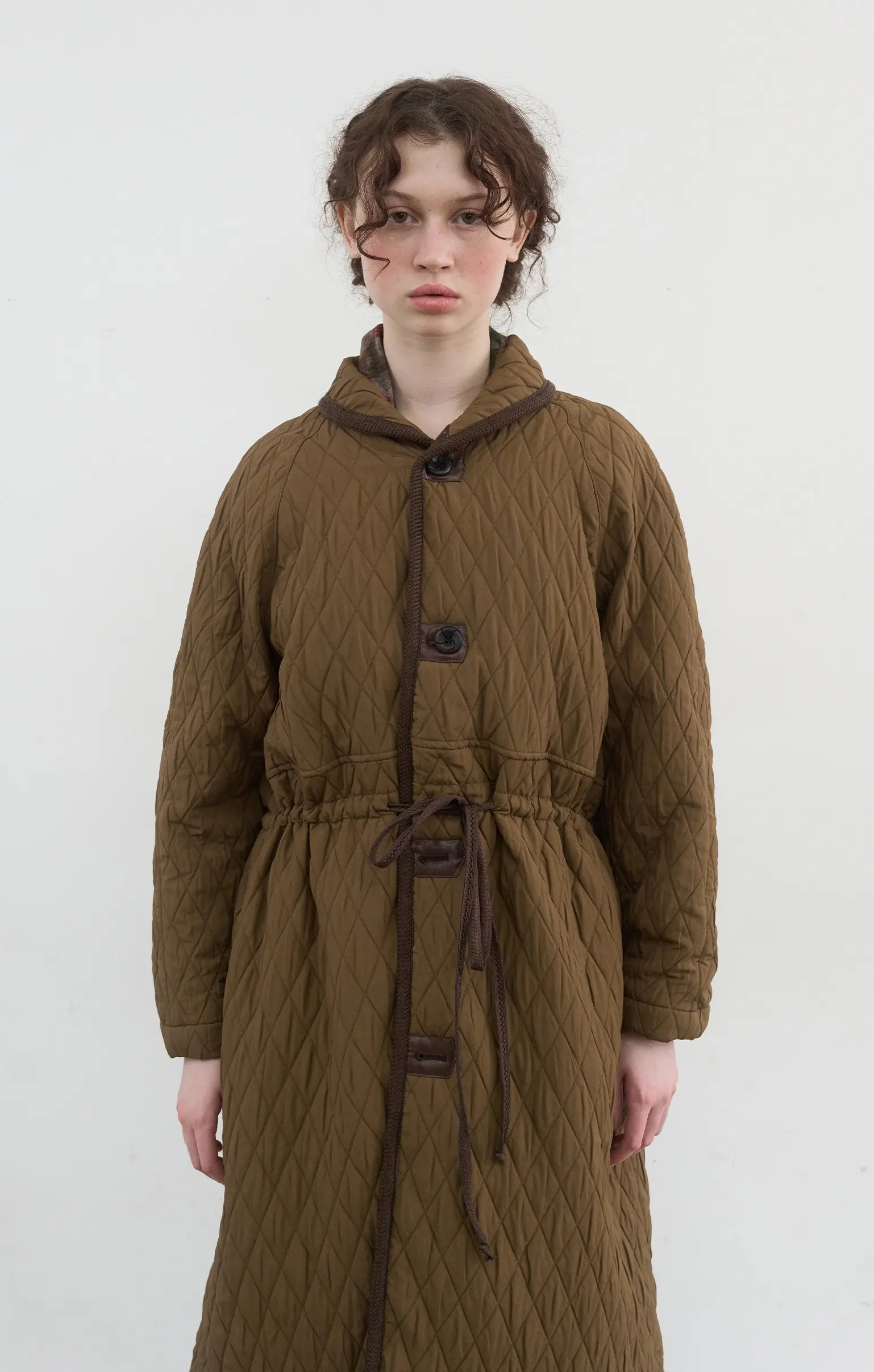 Quilted Long Coat (Brown)