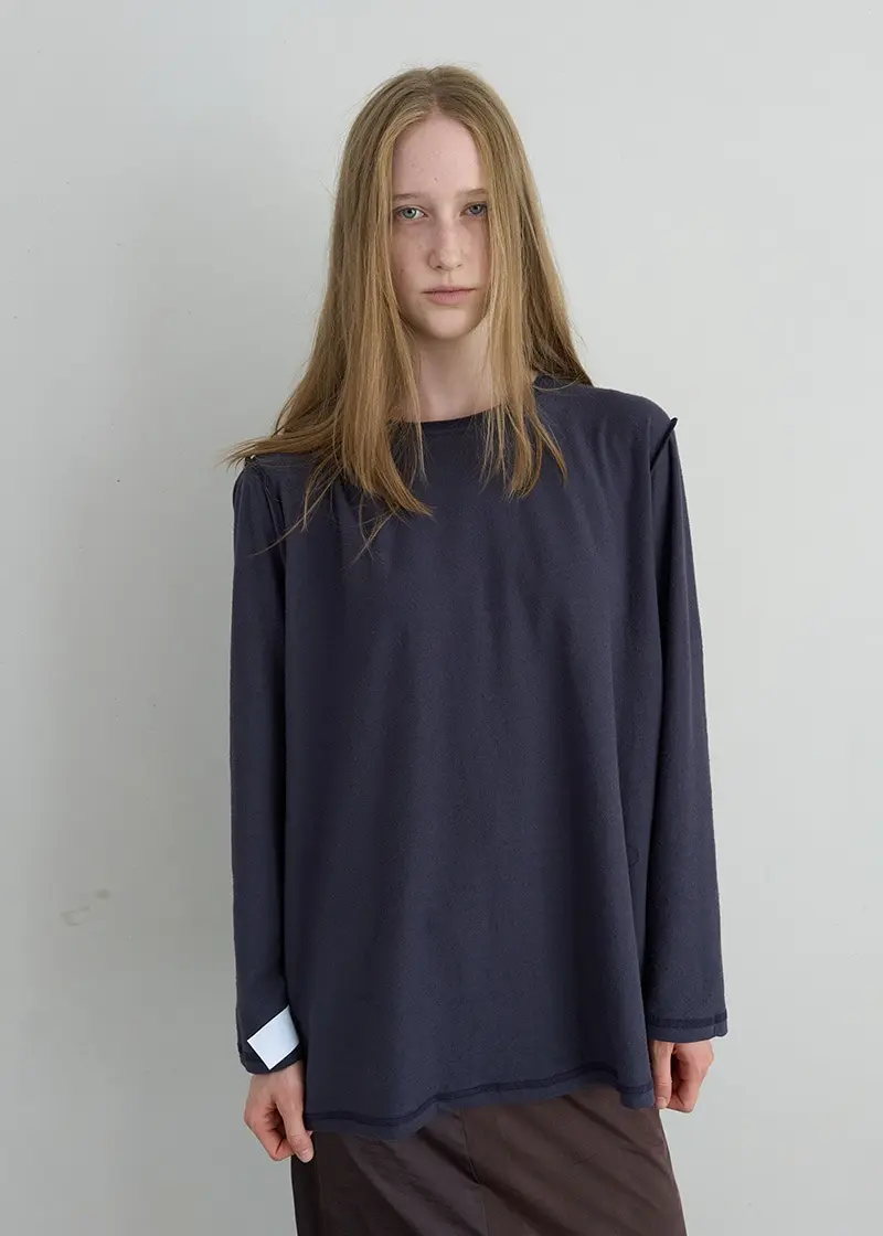 Vintage Textured Long Sleeve Top (Faded Navy)