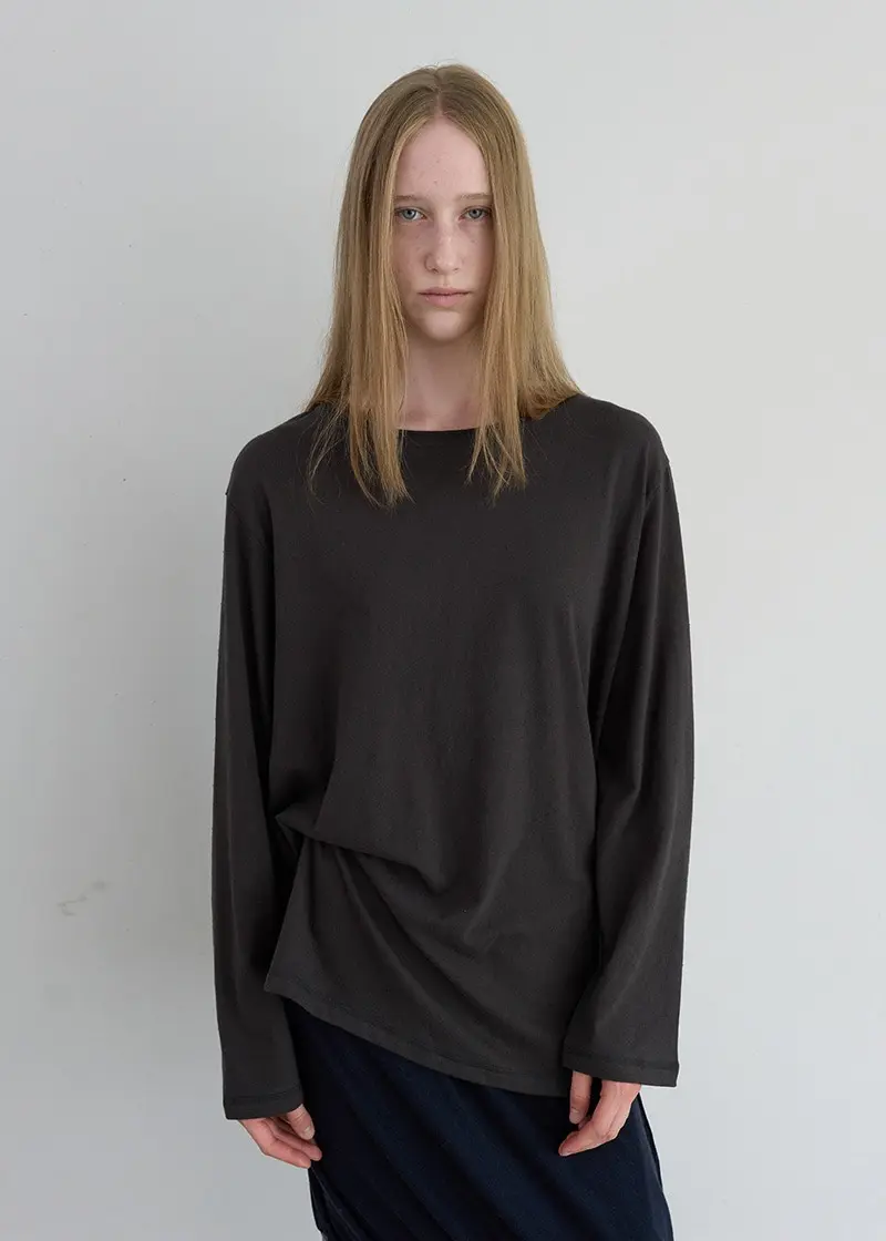 Vintage Textured Long Sleeve Top (Faded Black)