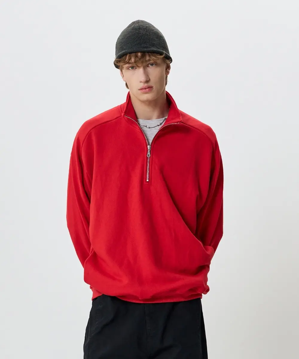 Half Zip Up Sweat Shirts (Red)