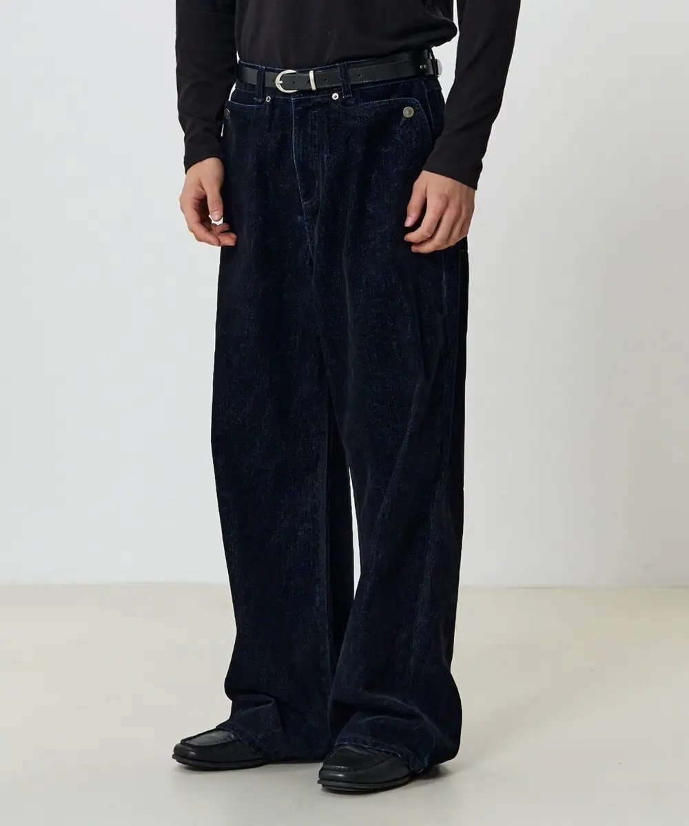 Fold Velvet Denim Pants (Dark Navy)