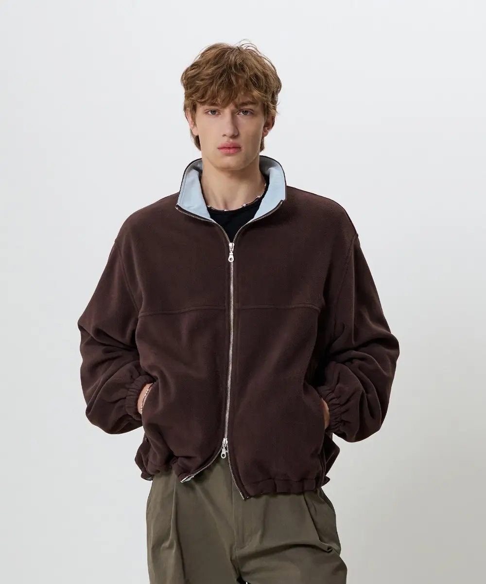 Contrast Fleece Zip-Up (Brown)