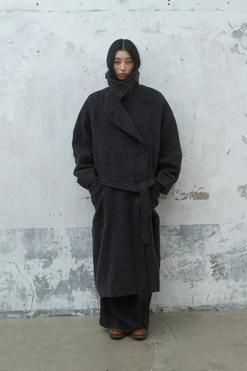 Oversized Maxi Belted Coat (Charcoal)