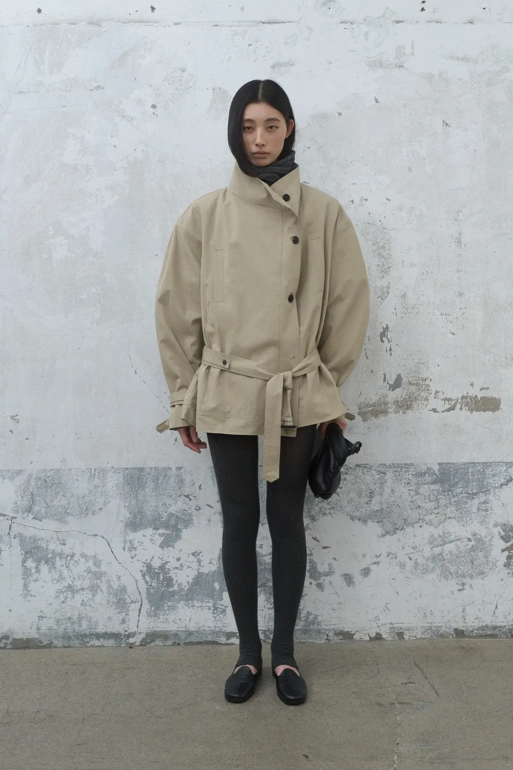 High Neck Belted Trench Coat (Beige)