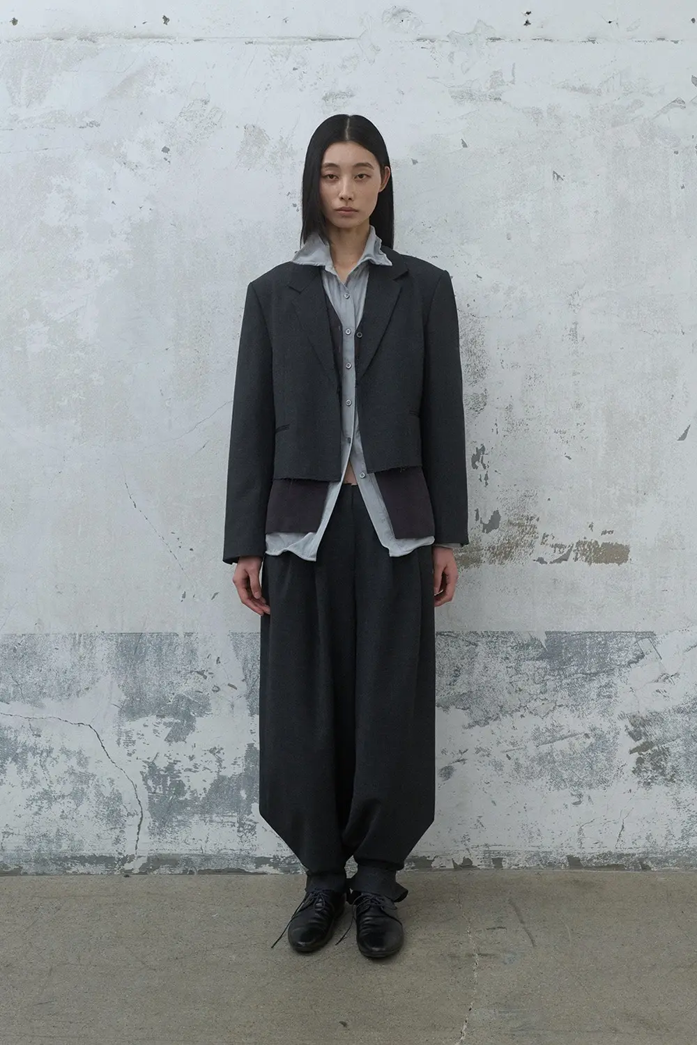 Button Hem Wide Pants (Charcoal)