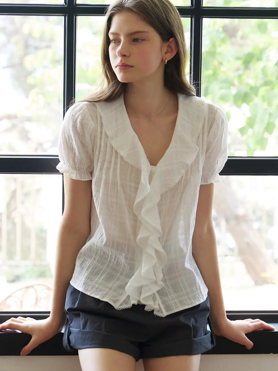 ruffle lace blouse (white) orc 6048
