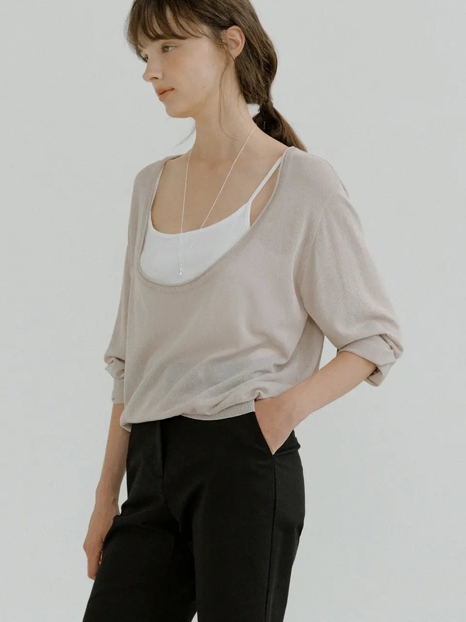 deep u-neck knit (mint grey) orc 6066