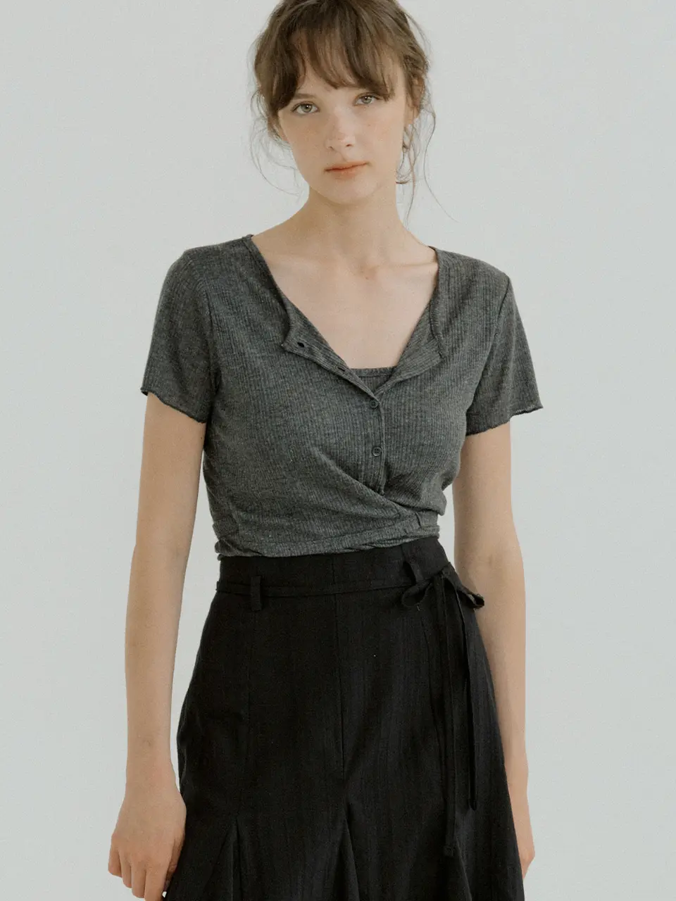 layered wrap detail T-shirt (charcoal) orc 6071
