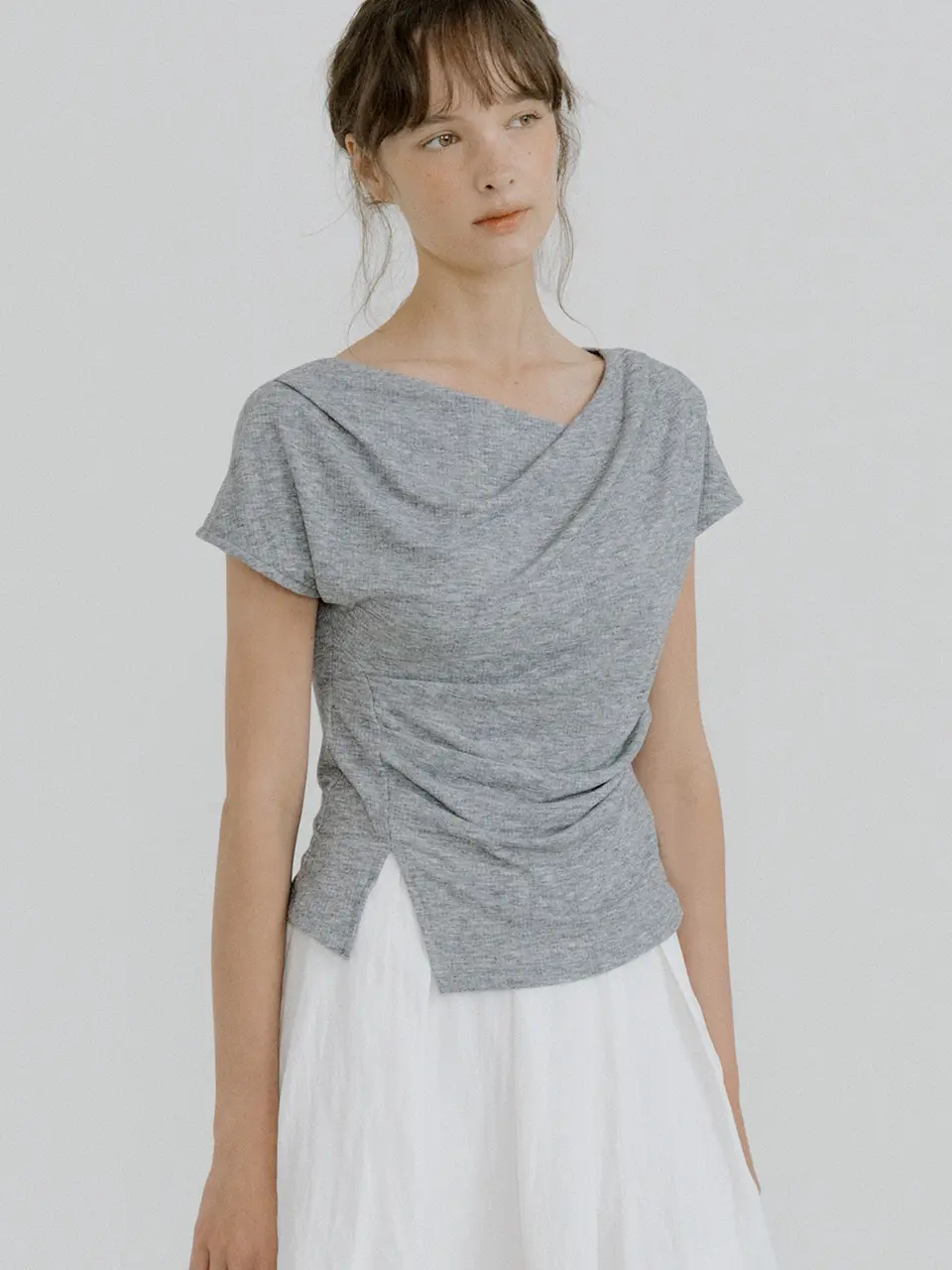 drape oblique slit T-shirt (melange gray) orc 6074