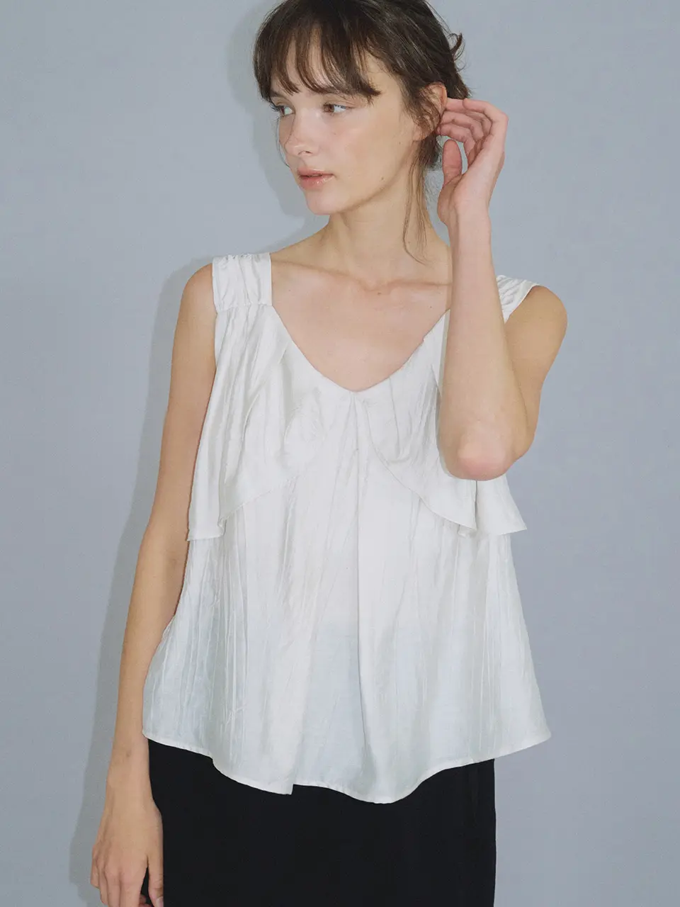 flap shirring flared blouse (ash beige) orc 6076