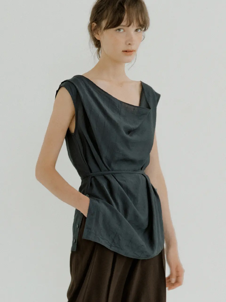 draped side open blouse (charcoal) orc 6080