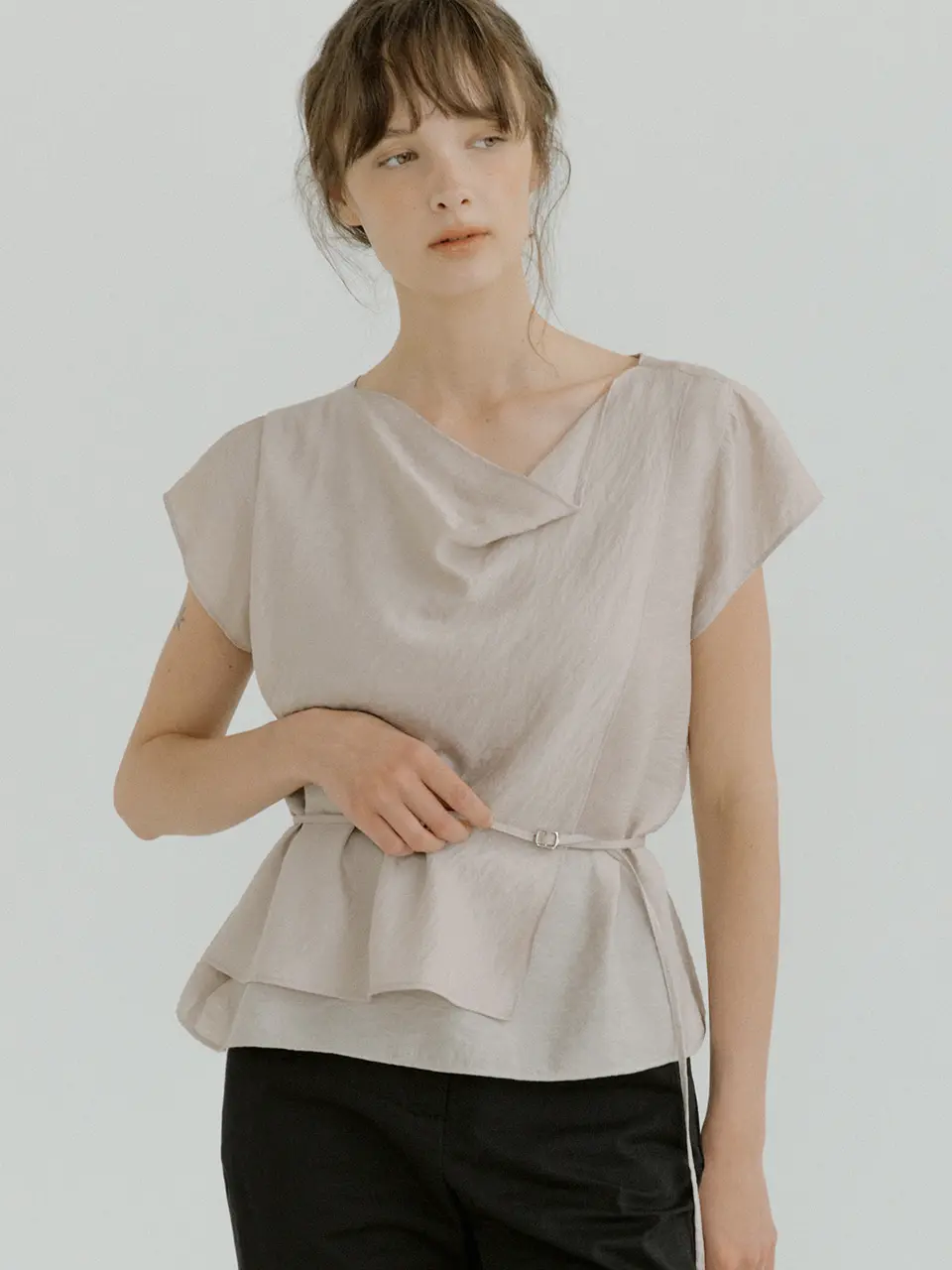 double cowl neck blouse (mocha) orc 6081