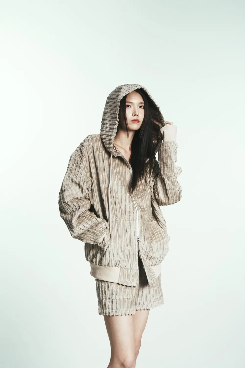 Cotton Stripe Fur Hoody Jumper