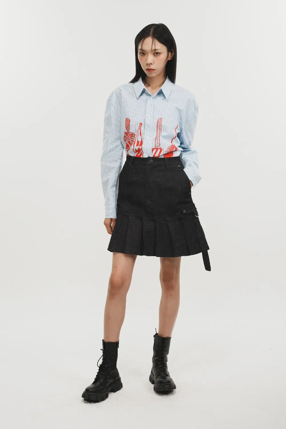 Denim Pleats Skirt