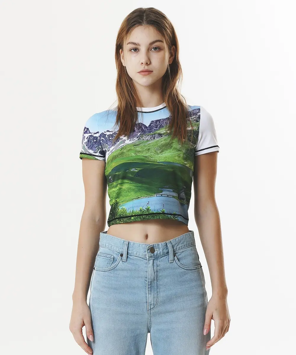 Print Short Sleeve Crop T-Shirt ([Field])