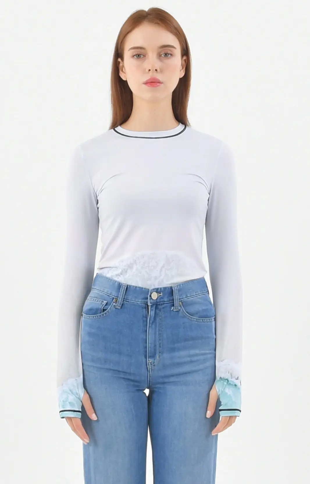 Print Long Sleeve Round T-Shirt ([Wave1])