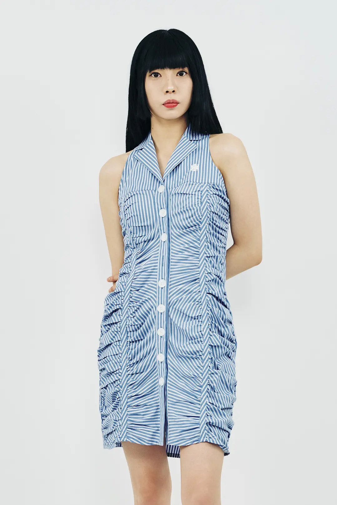 Shirring Mini Dress (Blue)