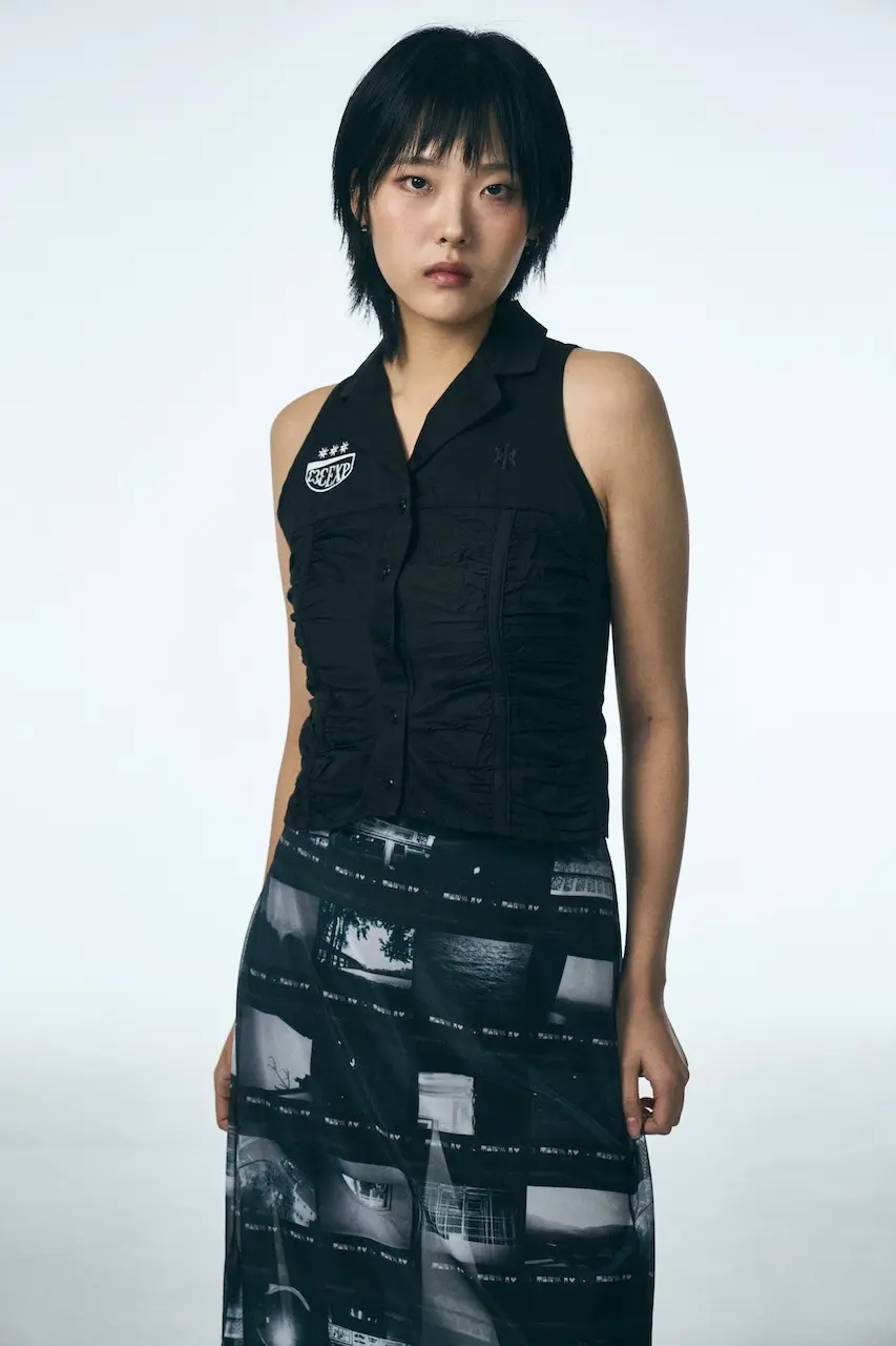 333 Shirring Sleeveless Shirt (Black)