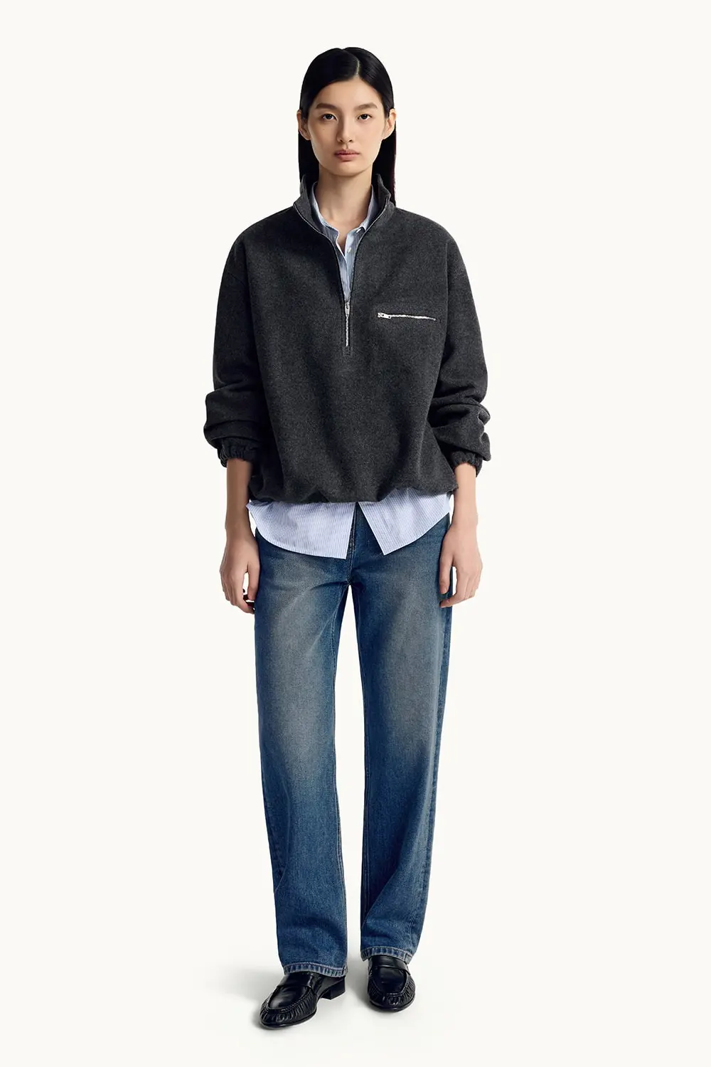 Women's Loose Barrel Denim Pants (Blue)