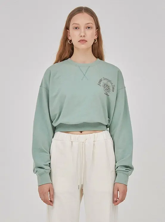 Rose Print Sweatshirt in Mint