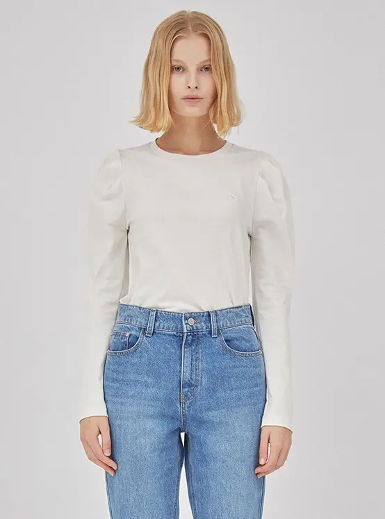 Puff Volume Sleeve T-Shirt in Ivory