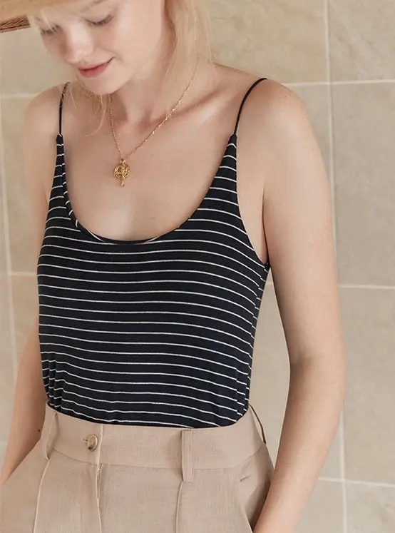 Stripe Strap Sleeveless Top in D/Navy
