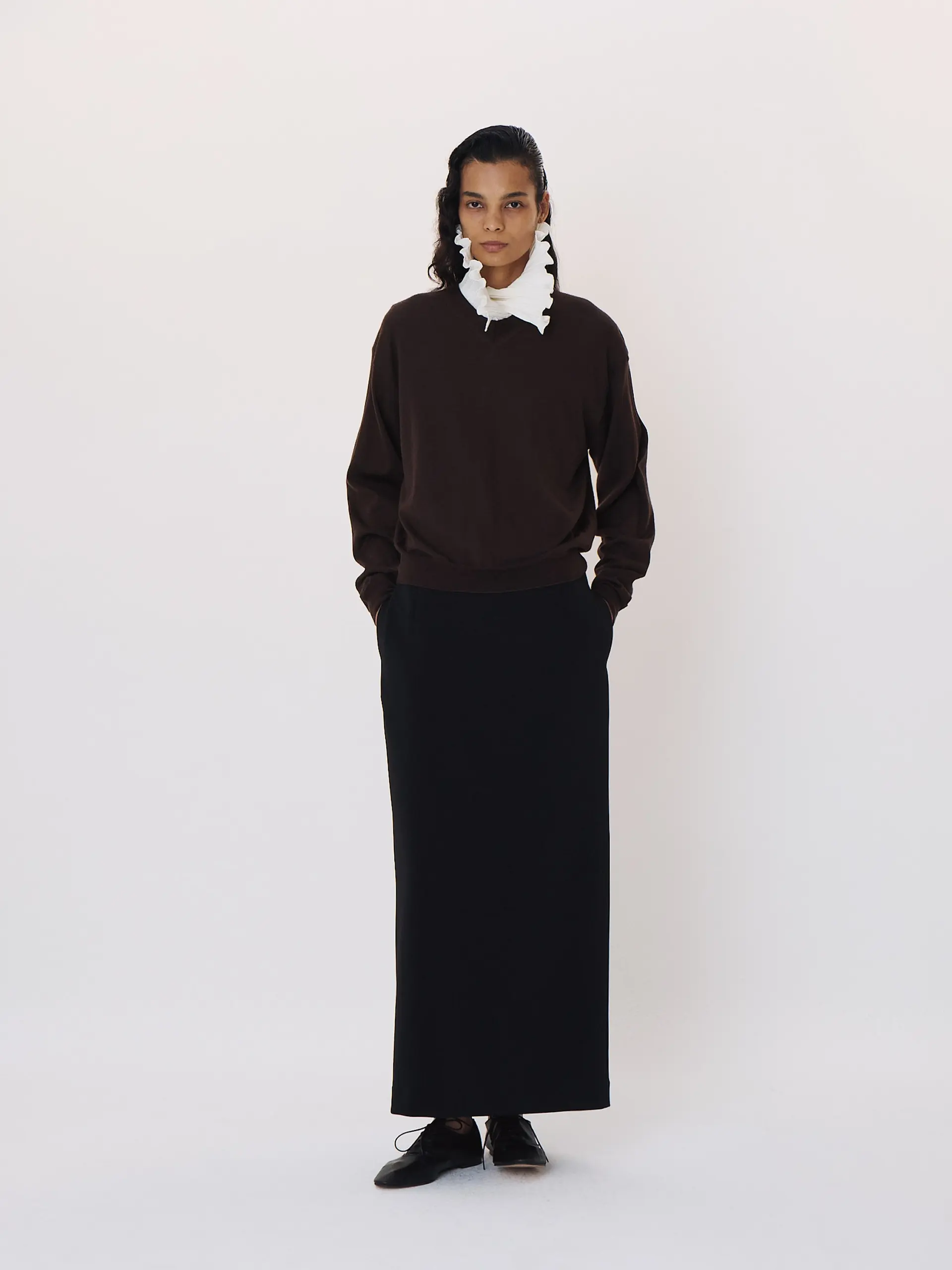 Detachable Collar Knit Top (Brown)