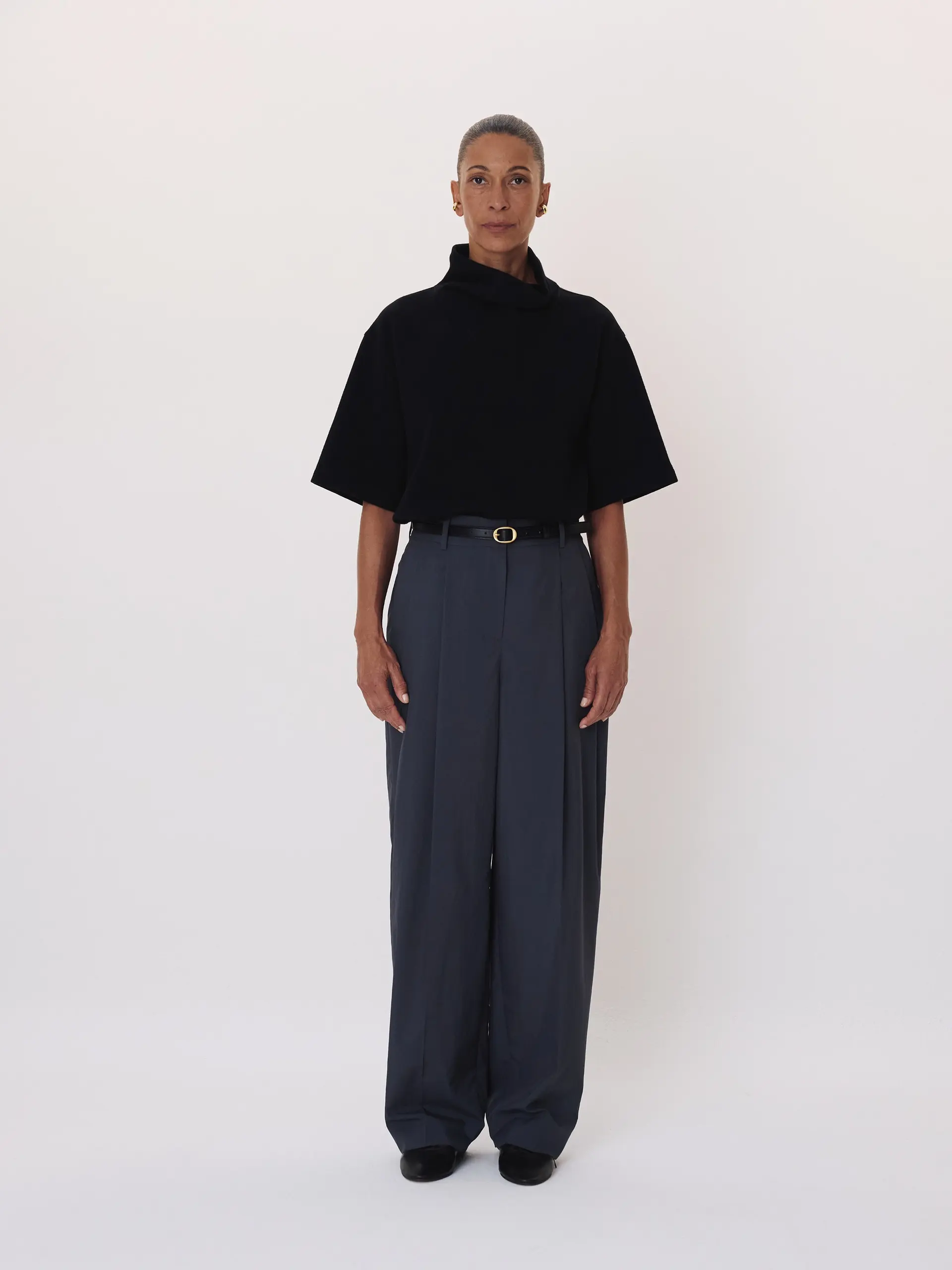 Scarf Neck Wool Jersey Top (Black)