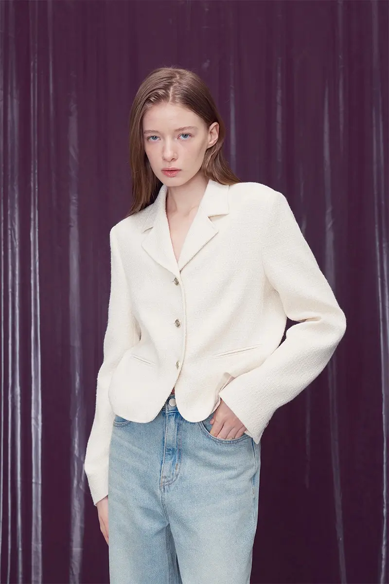 Single-Breasted Tweed Jacket Cream