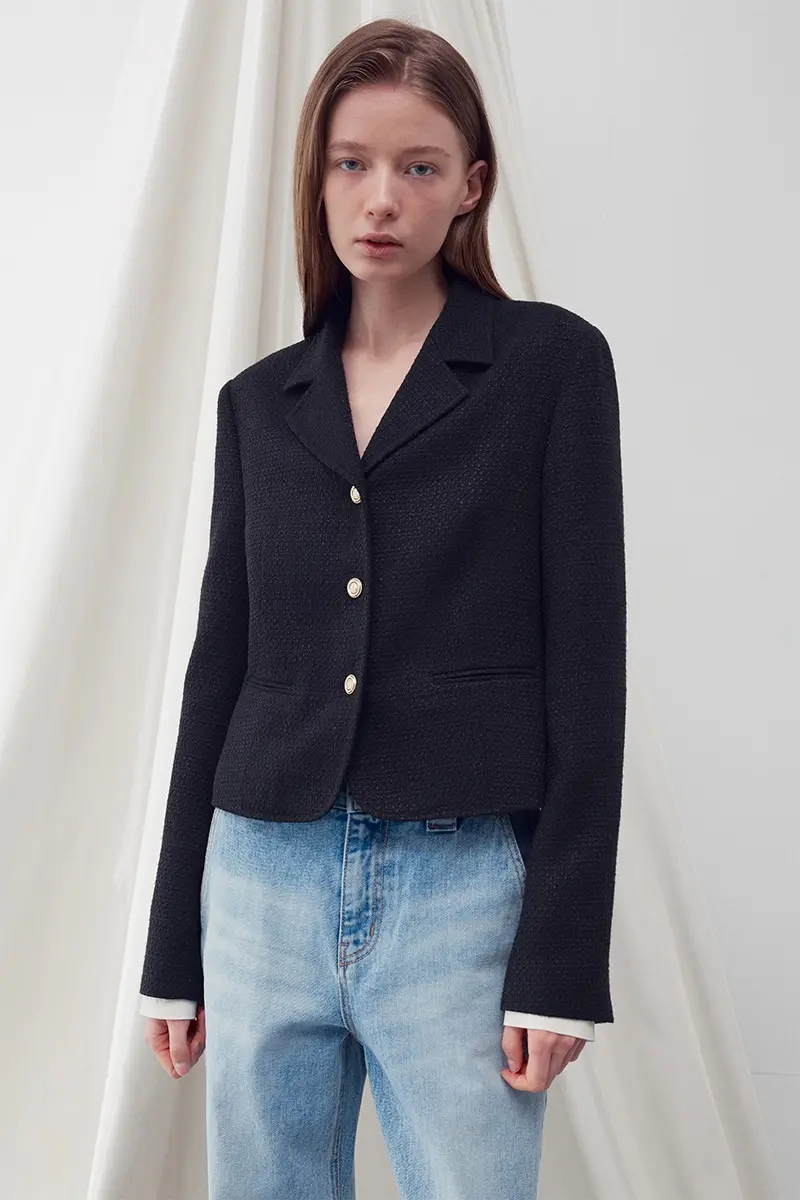 Single-Breasted Tweed Jacket Black